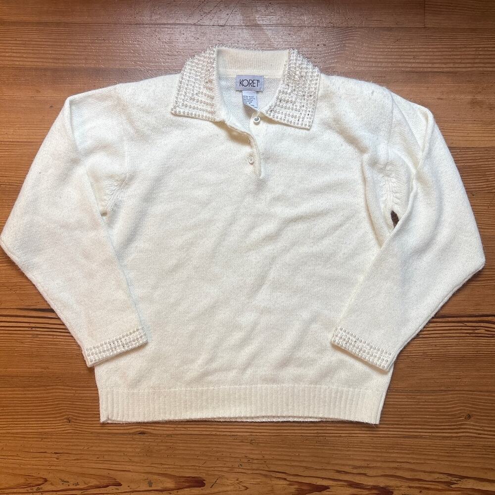 Koret classic vintage twee white jeweled elegant‎ collar sweater SIZE M